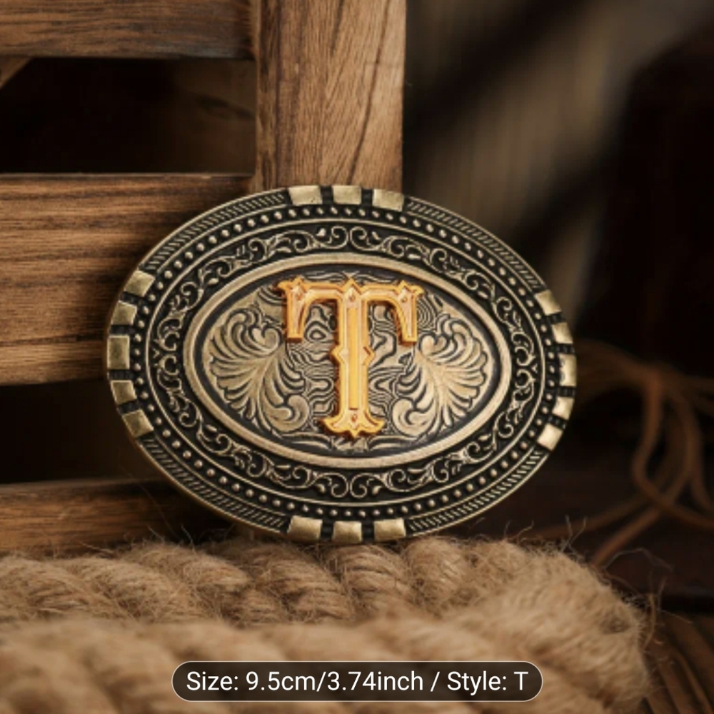 Western Cowboy Initial “T” Belt Buckle Vintage Style Stars, T1B5D